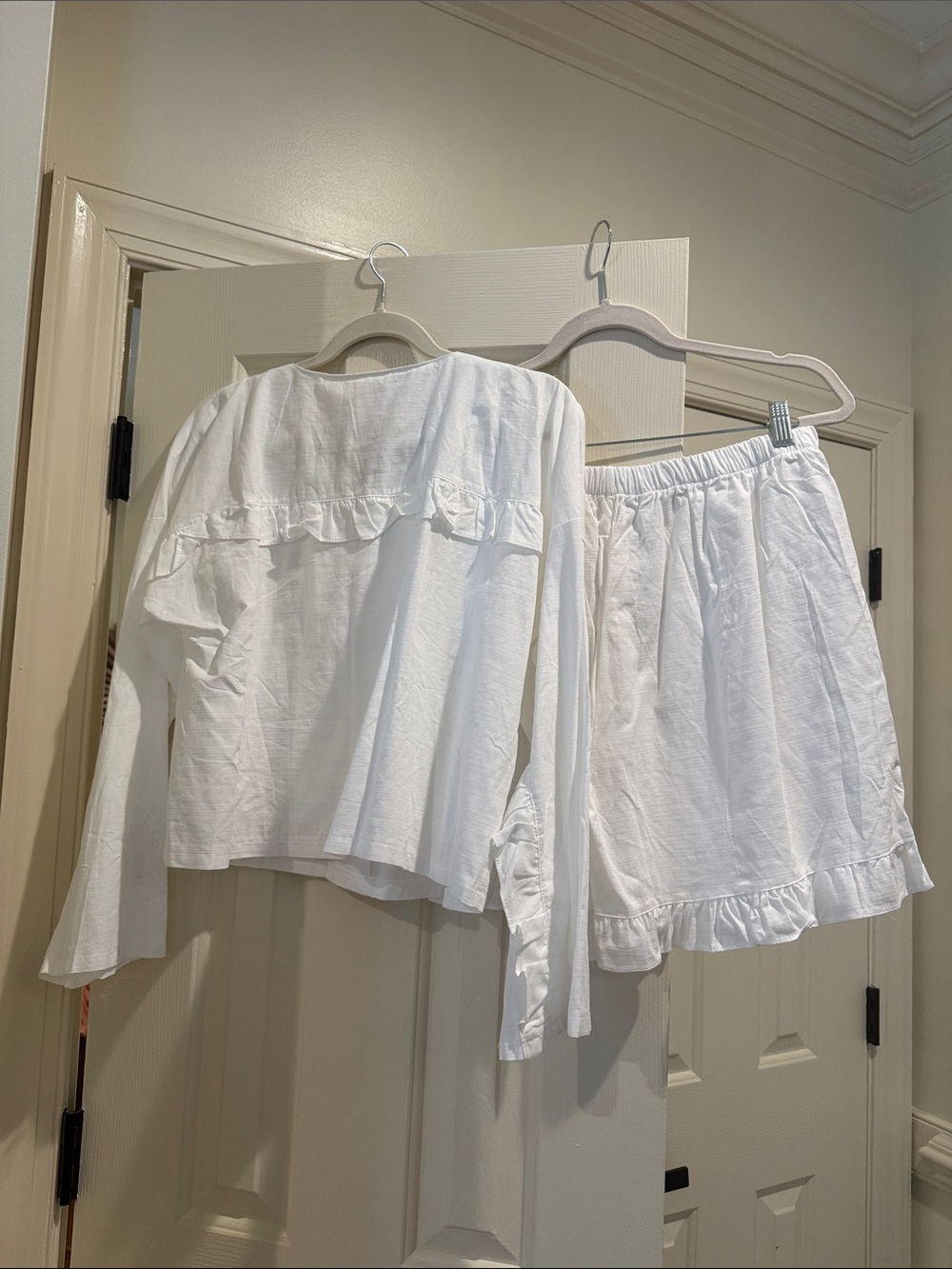 White Two-Piece Ruffle Top and Short Set
